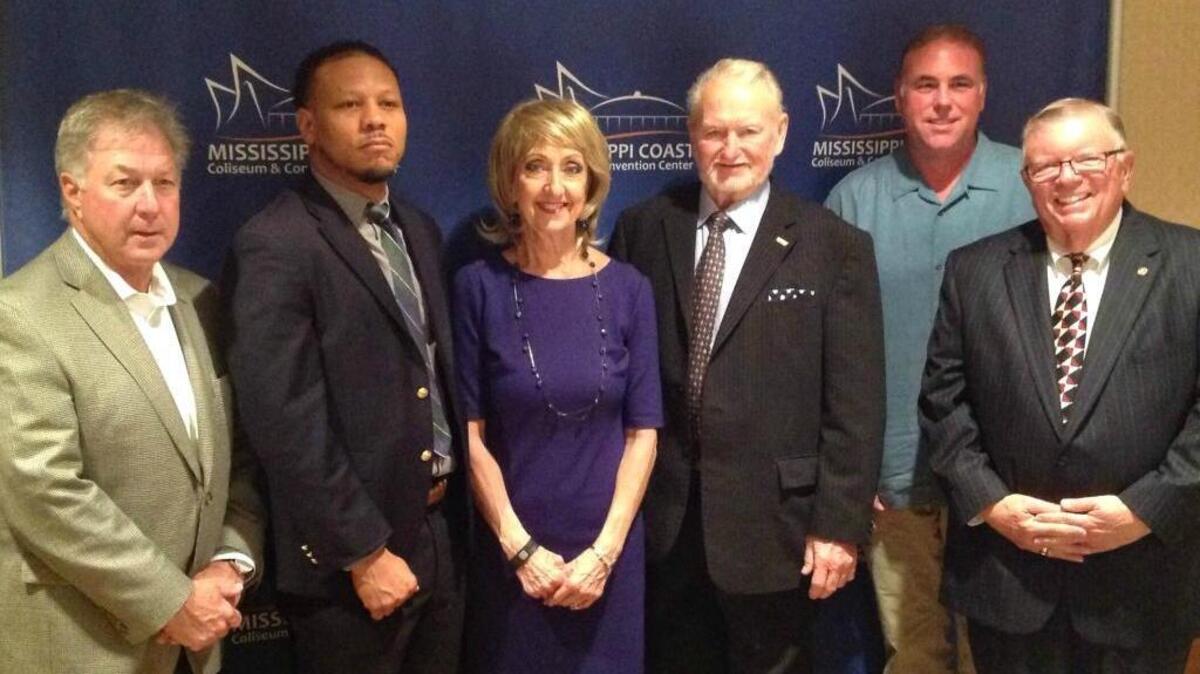 Members of the Coliseum Commission were sworn in Thursday. From left are Johnny Atherton, Tabari Daniels, Linda Hornsby, Walter Blessey IV, Tony Cvitanocich and Lenny Sawyer Jr. John Carter and Renee Areng were absent. The commission now is overseen by the Harrison County Board of Supervisors instead of the state Legislature.