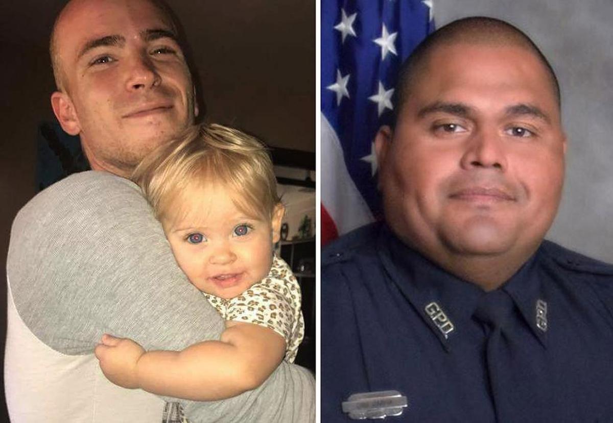 Leonard Richardson and Emberlynn Richardson, left and Officer Luis Garcia.