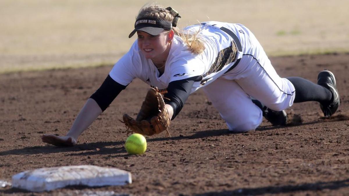 Southern Miss shortstop Mallory Hayden dives for a groundball in the Mississippi Gulf Coast Softball Classic at the Gulfport Sportsplex in 2015. The Gulfport Sportsplex hopes to be drawing more big tournaments when expansion is completed in 2018.