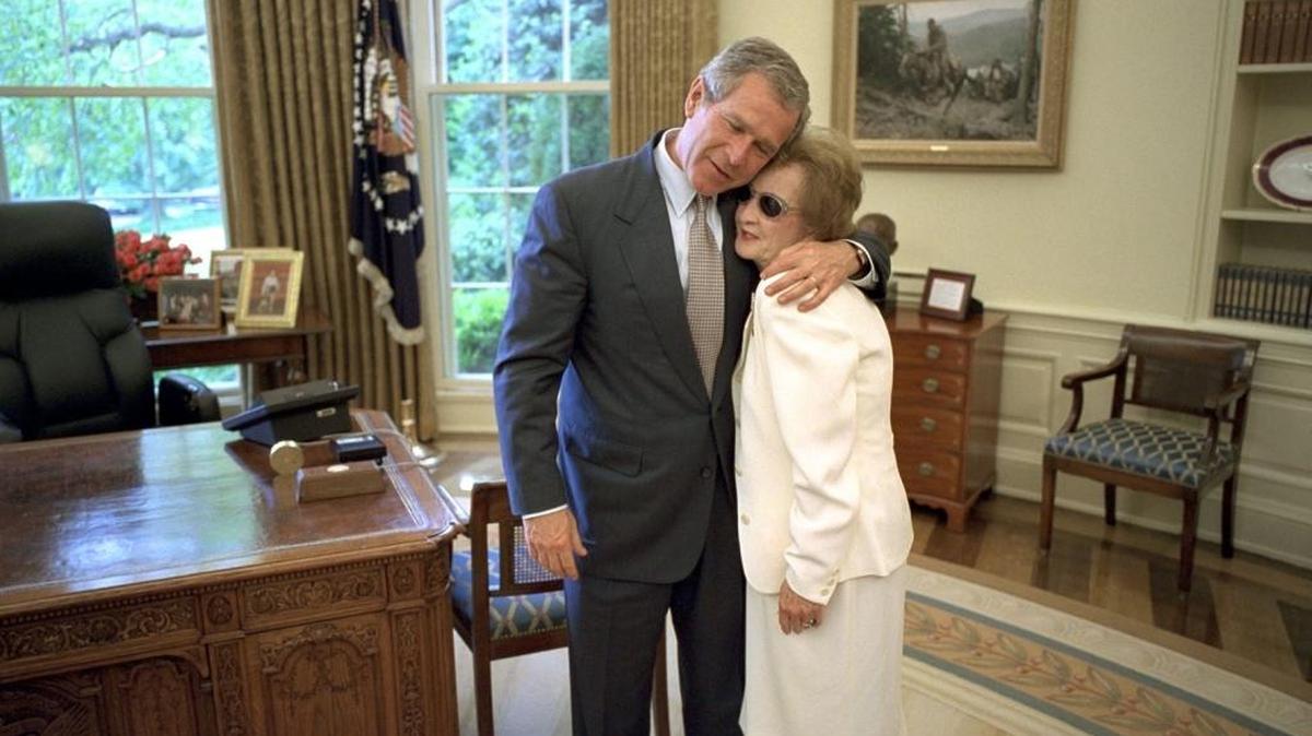 President George W. Bush embraces Ruby Morton, then 74, of Gulfport during her visit to the Oval Office on May 6, 2002.