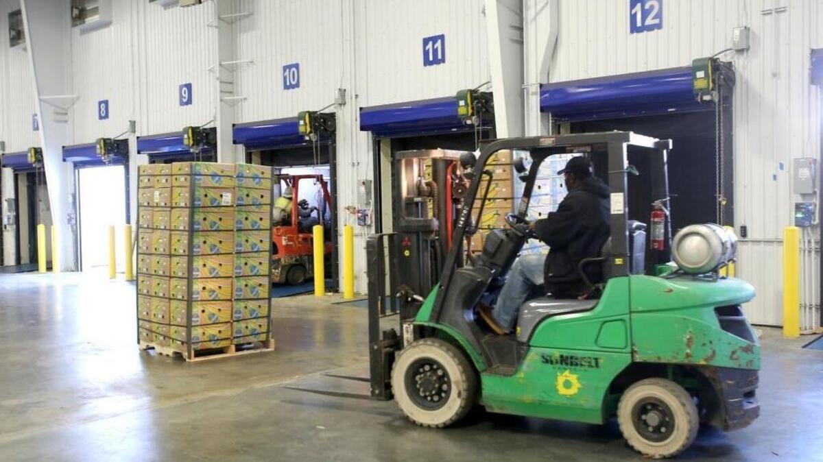 Bananas are loaded from a West Pier warehouse at the State Port in Gulfport.