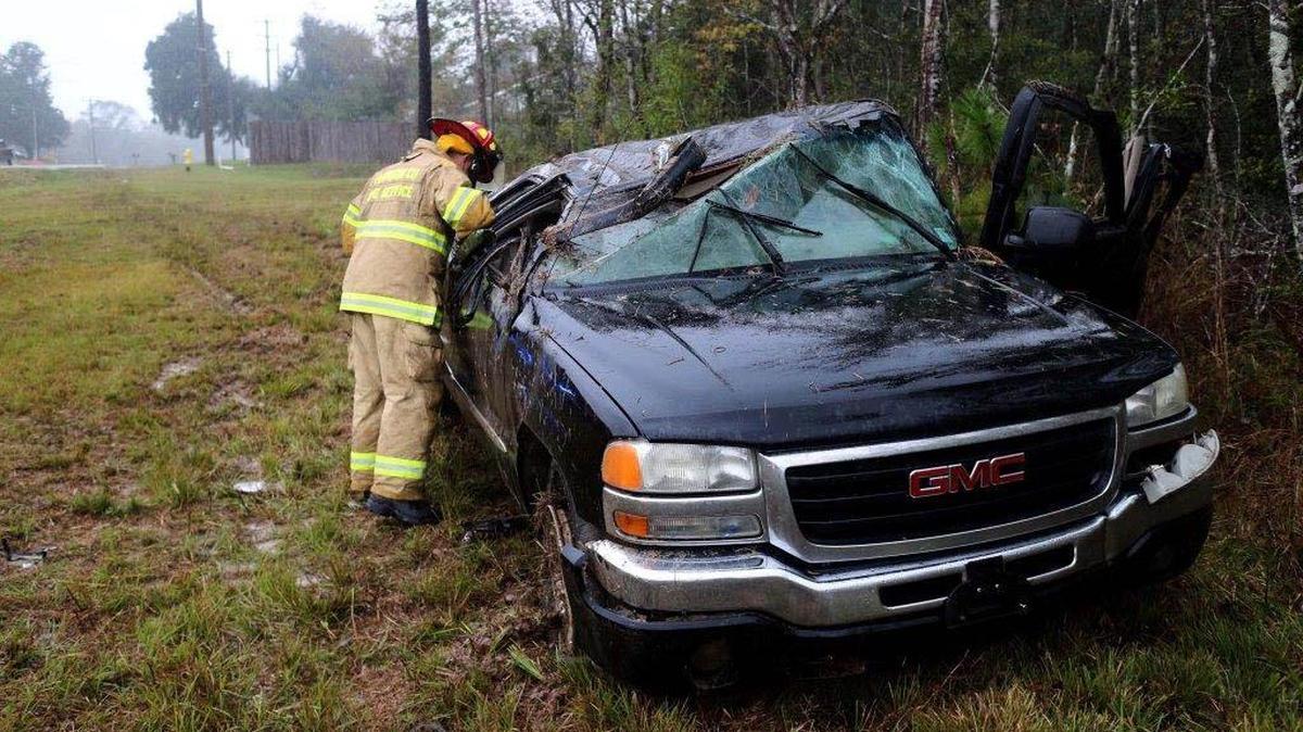 The driver of an eastbound pickup truck had to be extricated Sunday morning after his truck left Hwy 53 and rolled over at least once.