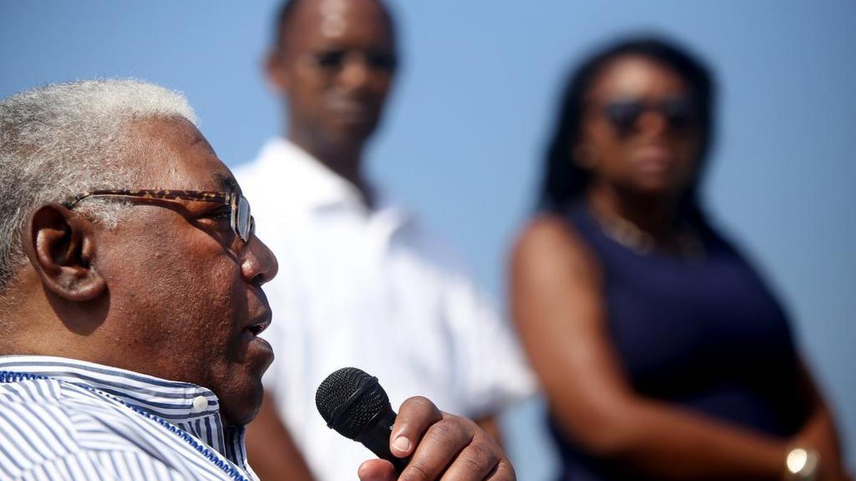 Gilbert Mason, Jr. speaks during a ceremony to commemorate the anniversary of the Biloxi Beach Wade-Ins on Saturday, June 25, 2016.