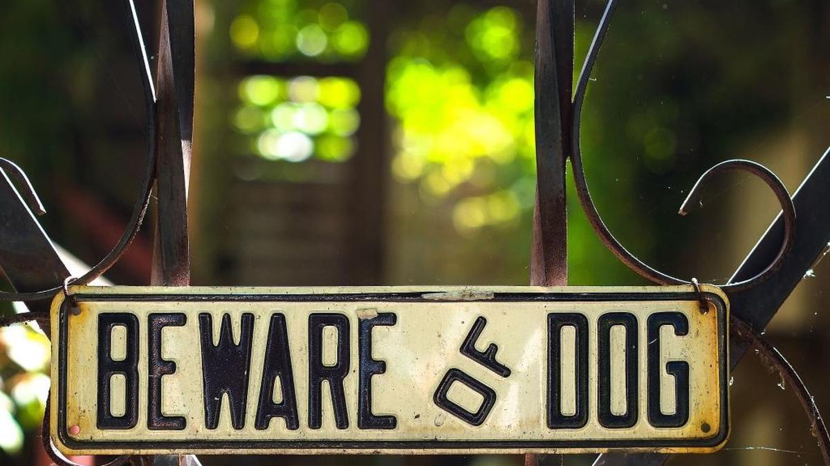 A Beware of Dog sign in Canada