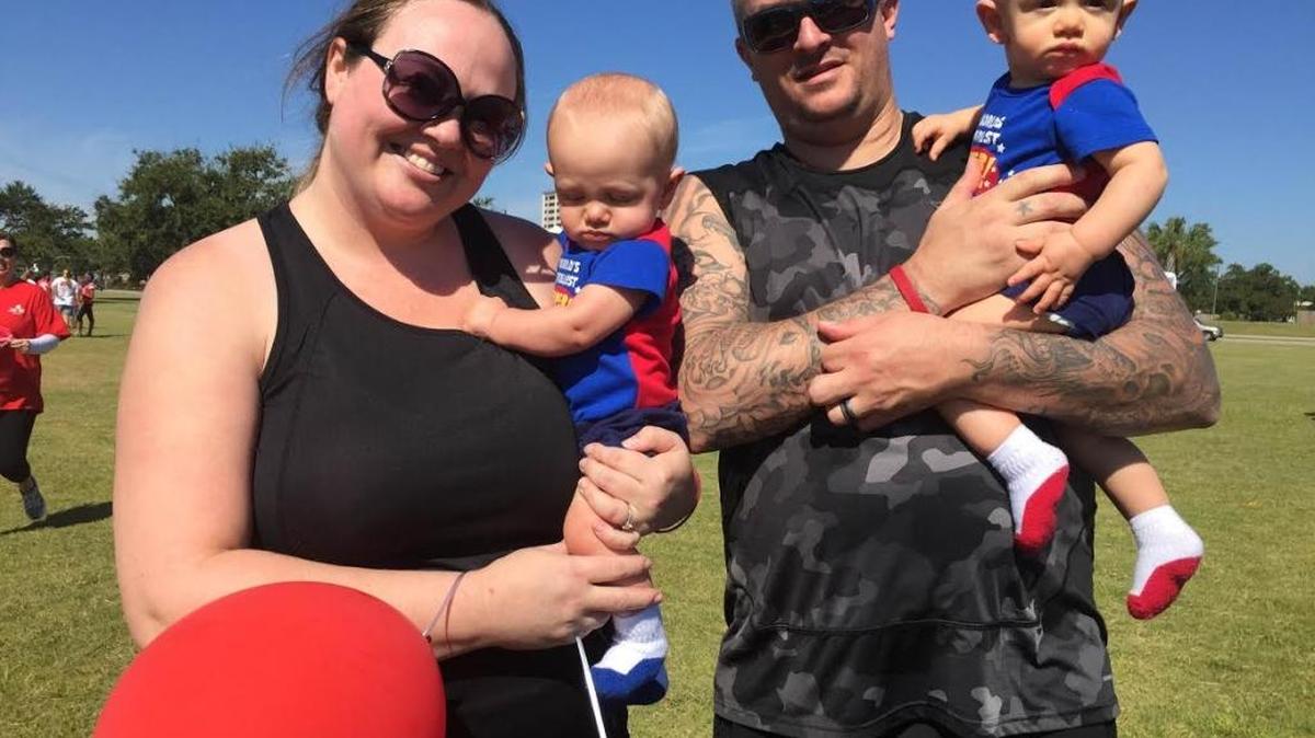 Rachel and Chris Etter participate in the Gulf Coast Heart Walk on Saturday, Oc. 1, 2016 with their twin sons Blake and Bryce.
