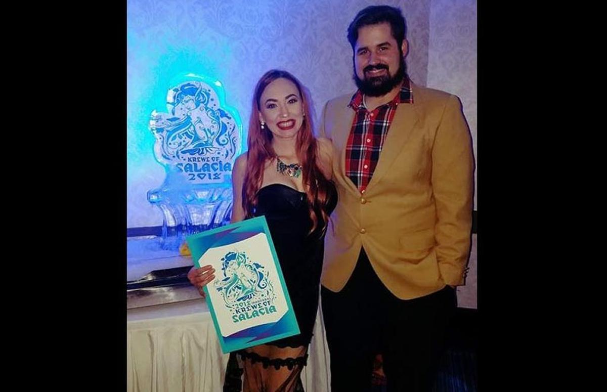Vanessa Aucoin and Greg Jones got engaged during the inaugural Krewe of Salacia parade in downtown Biloxi on Saturday, Feb. 10, 2018.
