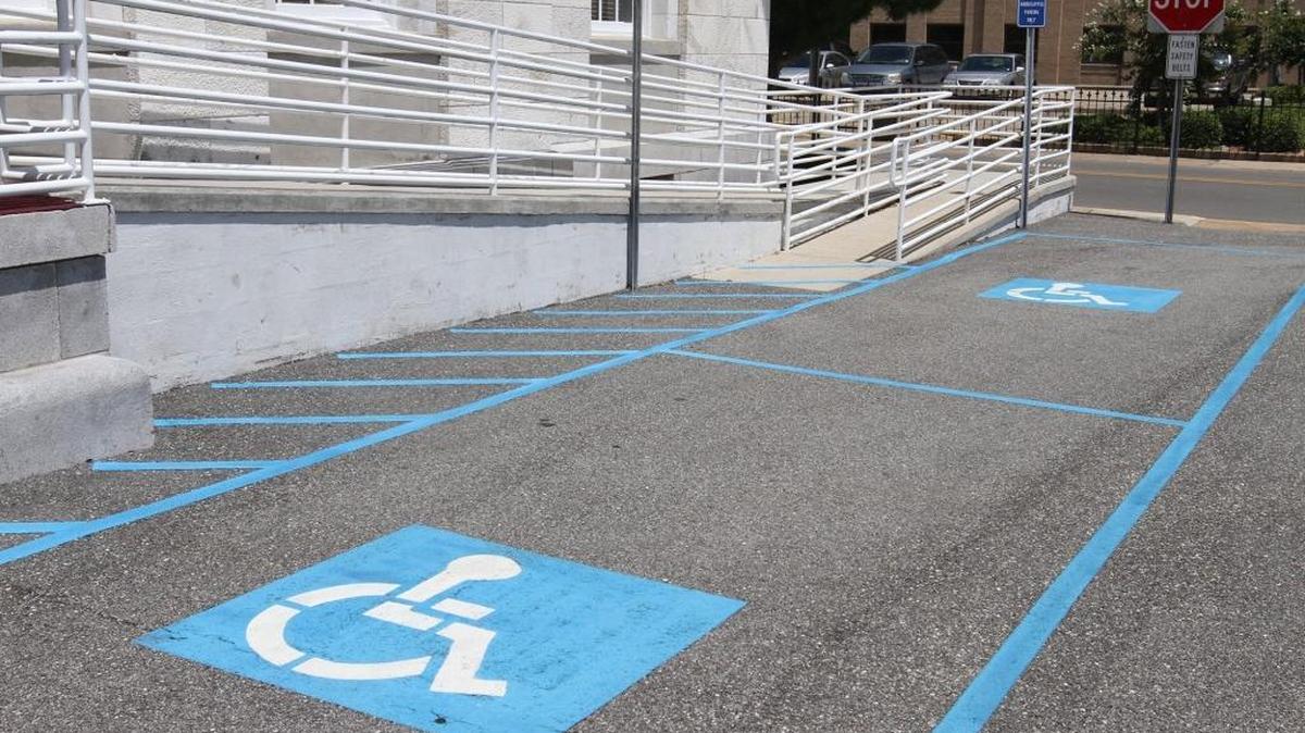 An image of handicap parking spaces.