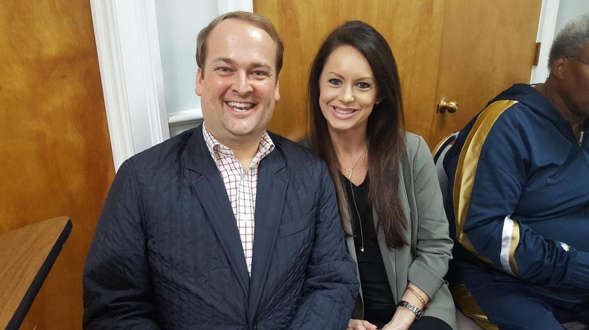 Scott and Trinity Walker at the Ocean Springs Board of Aldermen meeting Feb. 22.