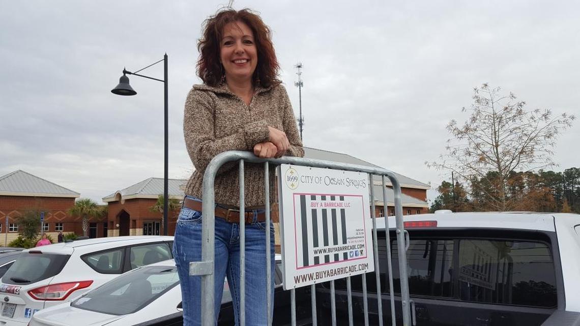 Heather Eason’s business, Buy a Barricade, is stocking Ocean Springs’ need for barricades at the Mardi Gras night parade and other events.