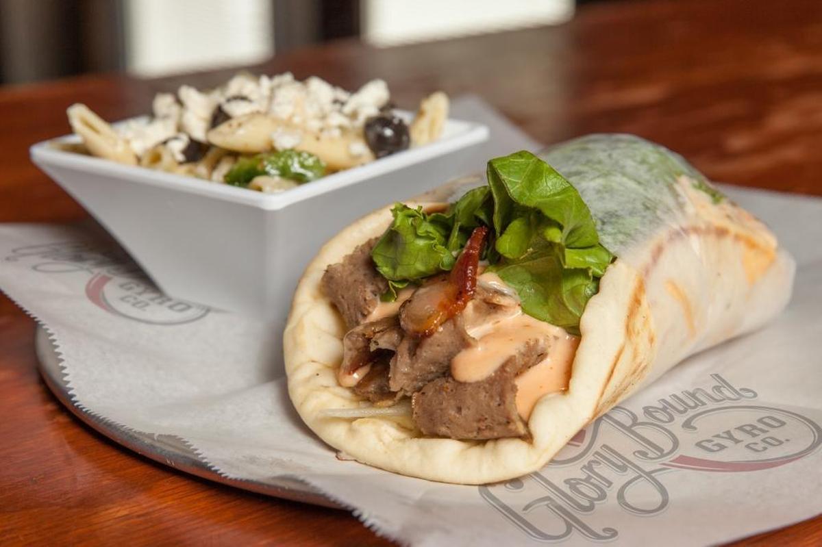 Pepperjack gyro with pasta salad at Glory Bound Gyro Co.