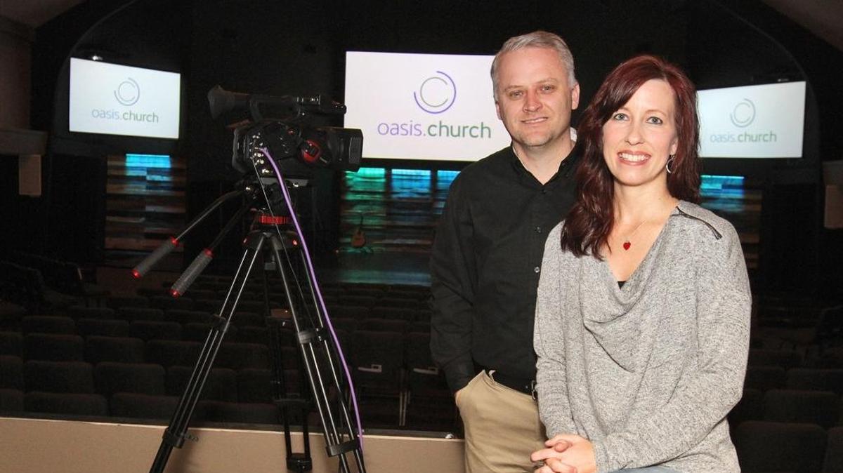 Eric Camp and his wife, Toni, stand inside the sanctuary at Oasis Church in Pascagoula. The church is opening a second campus in Ocean Springs in March; it will start holding services in the Mary C. O’Keefe Cultural Center this week.