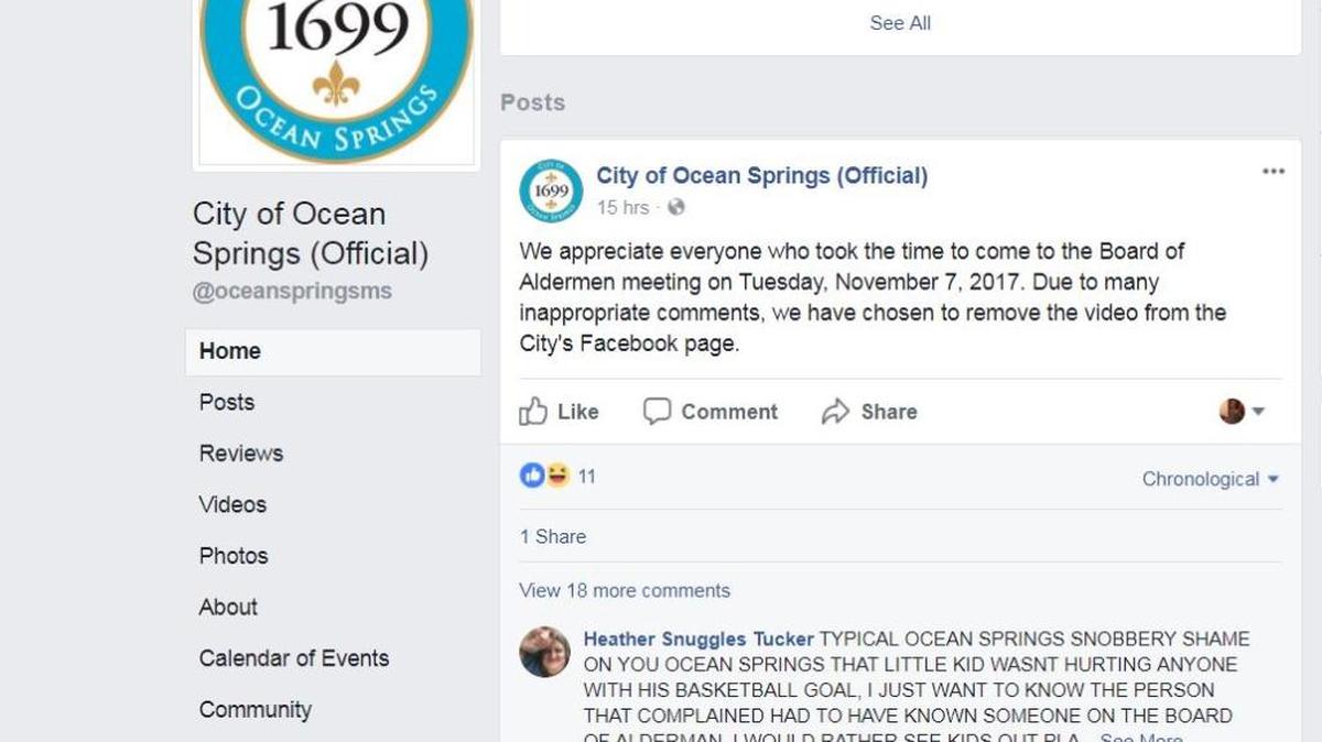 The City of Ocean Springs left this explanation on the city’s official Facebook page where the live feed had been.