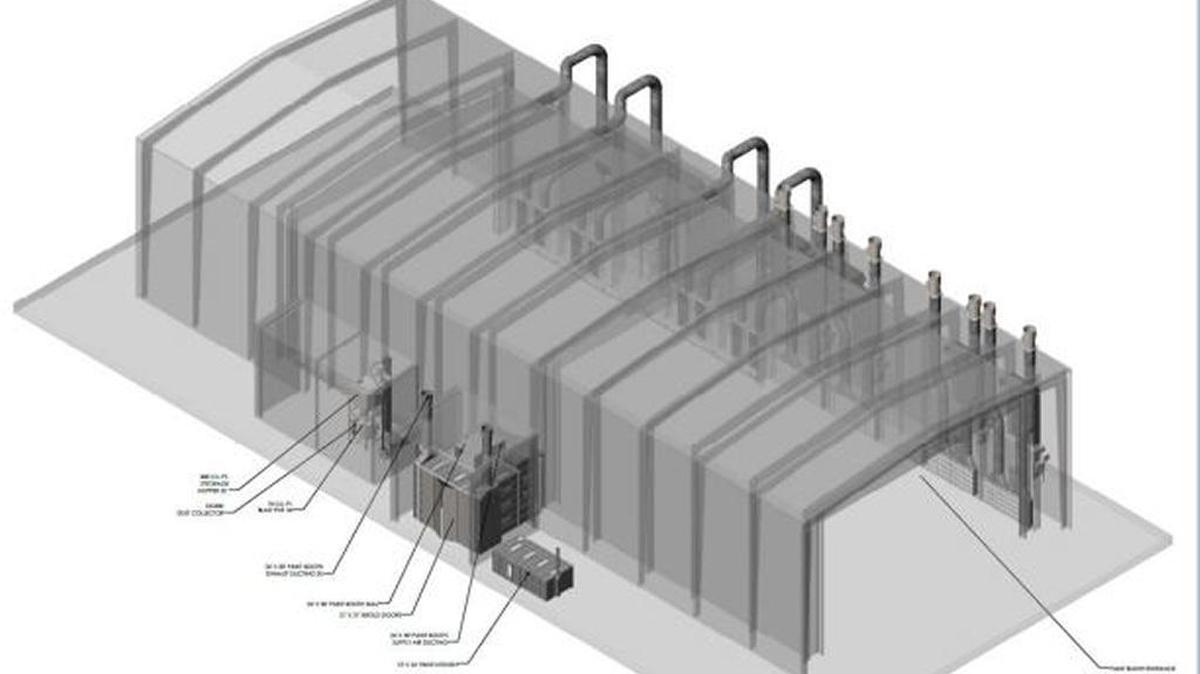 This is VT Halter Marine’s rendering of a new integrated blast and paint building planned for completion in the second half of 2017. It is designed so blast air and paint particles are not released into the air outside, the company told the Sun Herald.
