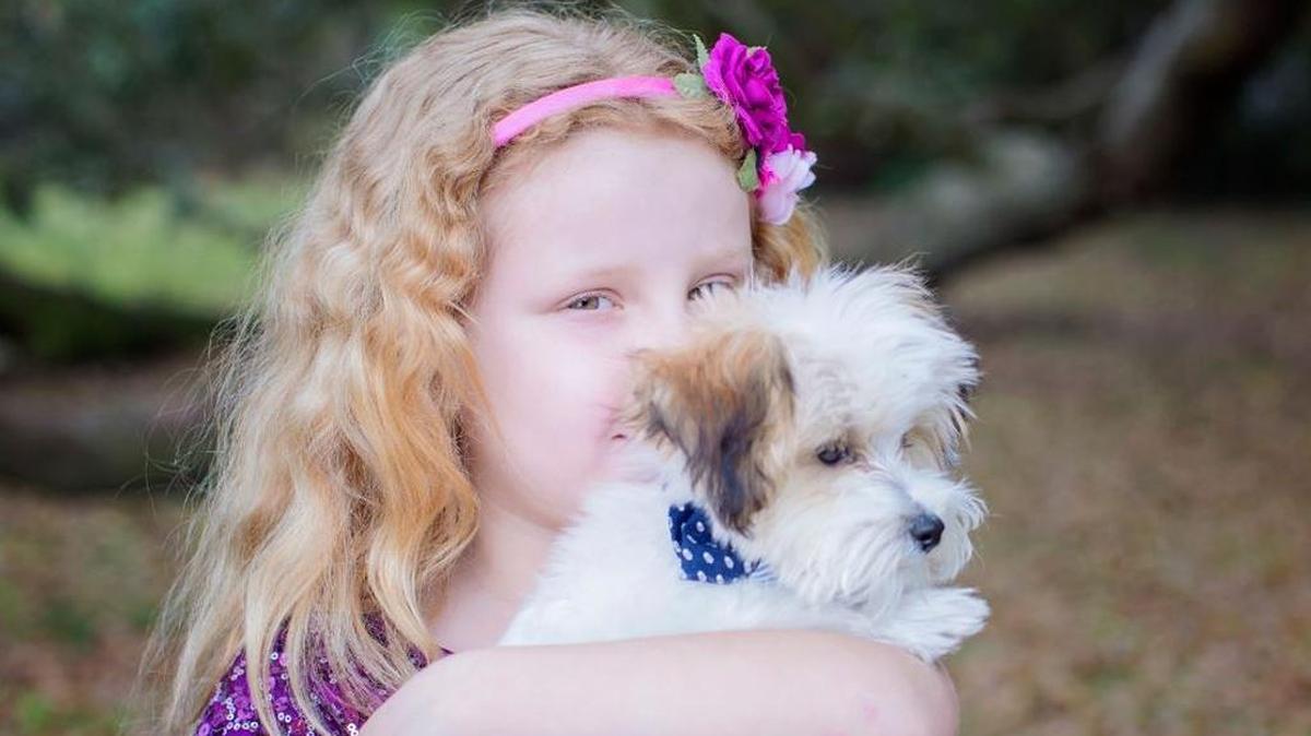 Sophia Myers, 7, will begin new treatments for an inoperable brain tumor beginning Tuesday in Atlanta. Sophia’s family was able to bring her best buddy, Governor (pronounced Guvna) to Atlanta to be near her during this time.