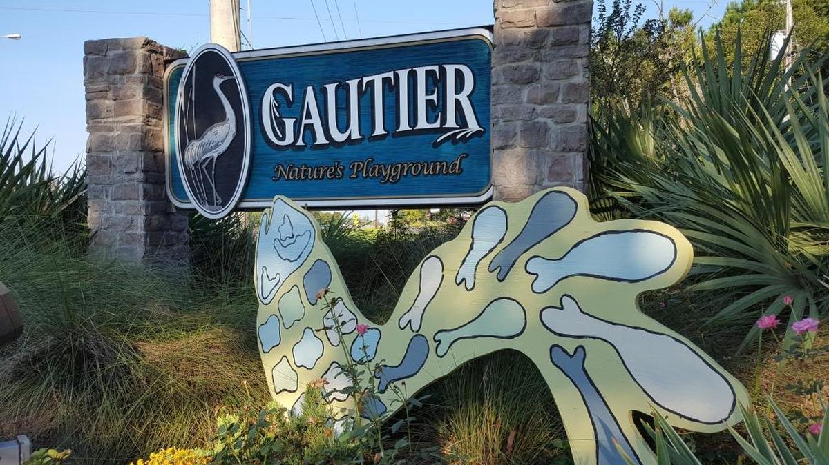 This fish, at the east entrance sign to the city of Gautier, is a hint of the bayou-themed decorations to come as businesses along the corridors of Gautier decorate for fall festival traffic expected in October.