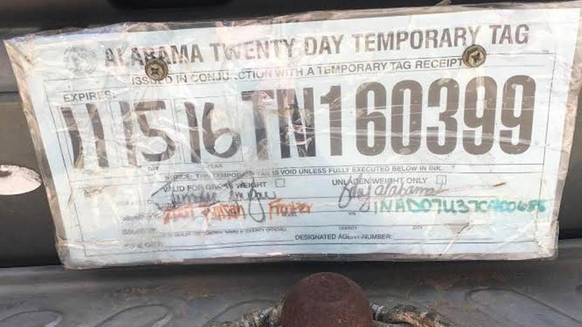 A fake tag was placed on Debbie Landry May’s truck after it was stolen from her Vancleave home.