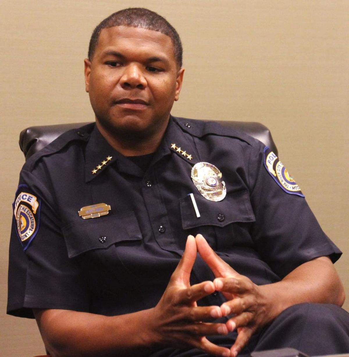 Moss Point Police Chief Keith Davis waits for the start of a press conference at Moss Point City Hall on Wednesday May 22, 2013.