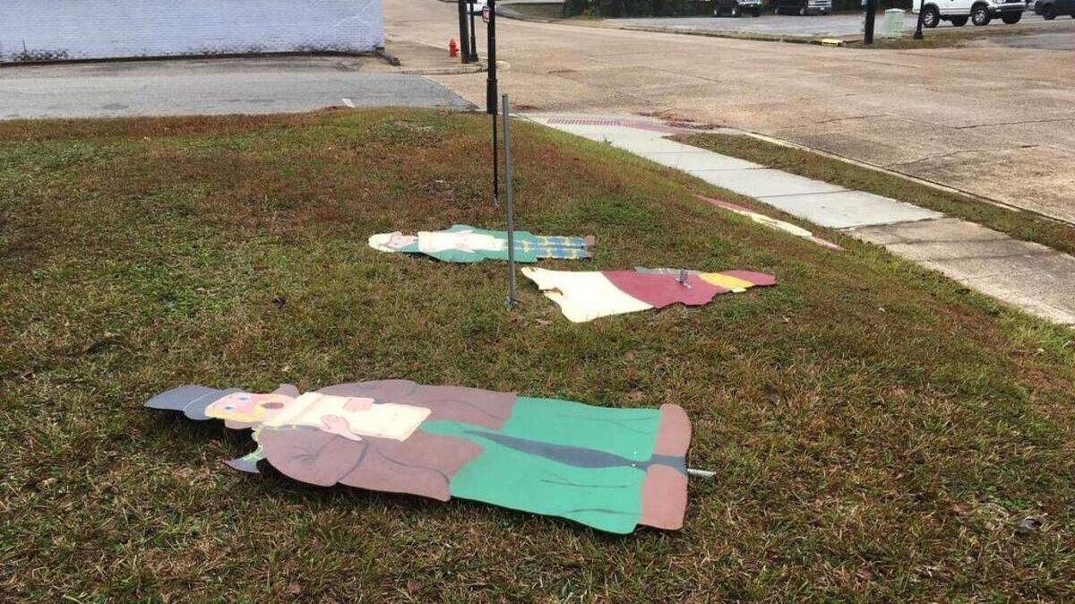Several Christmas decorations were damaged Friday night at Blalock Park in Wiggins.