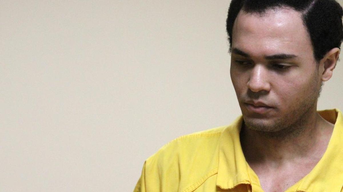 Cameron Dwayne May, pictured at a 2016 arraignment hearing, is on trial in an attack on an apartment complex employee.