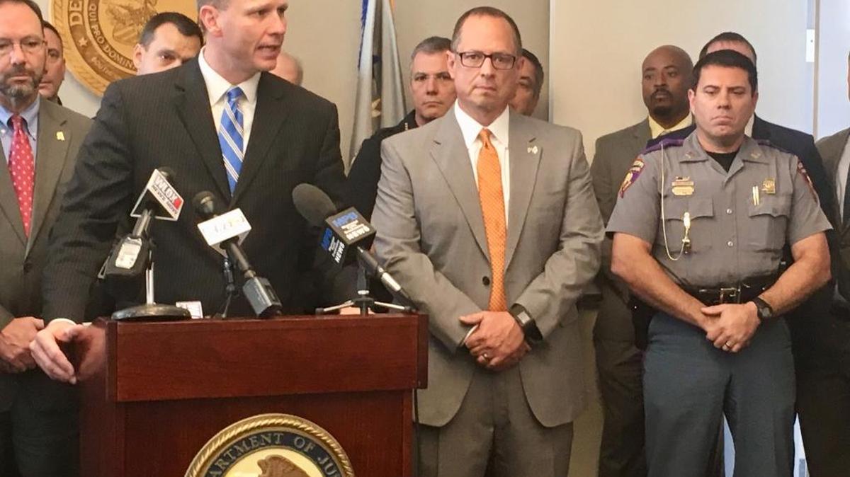 U.S. Attorney Mike Hurst speaks at a news conference on fentanyl, opioid deaths and a major indictment in Gulfport on Thursday, Oct. 19, 2017.