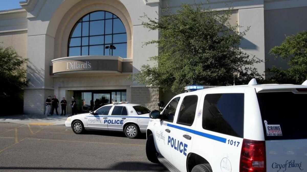 Biloxi police investigate the scene of an assault at Dillards believed to involve spring breakers, Sunday, April 9, 2017.