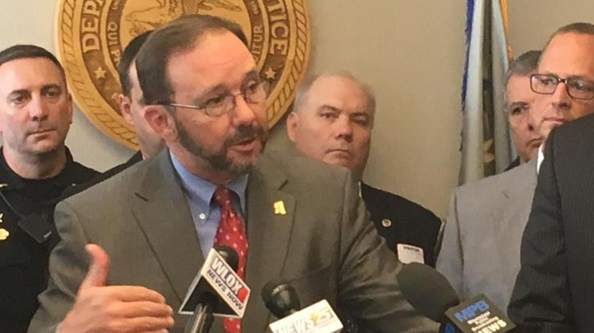 Mississippi Bureau of Narcotics Director John Dowdy speaks, along with U.S. Attorney Mike Hurst, right, at a news conference on fentanyl, opioid deaths and a major indictment in Gulfport on Thursday, Oct. 19, 2017.