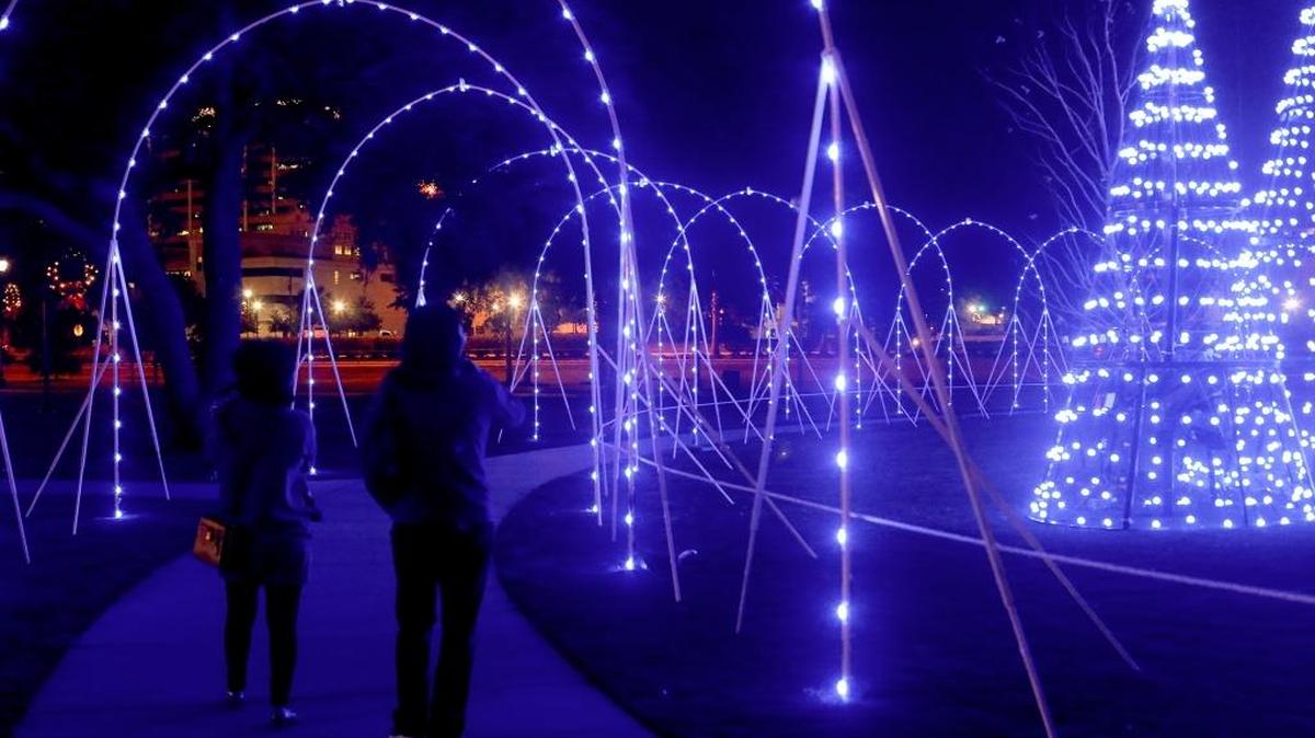 Holiday lights shine in Jones Park for the first night of the Gulfport Harbor Lights Winter Festival on Nov. 27, 2015. The festival drew a crowd of 42,000 people to Jones Park. This year’s festival starts Nov. 26 and runs nightly through Jan. 1, 2017.