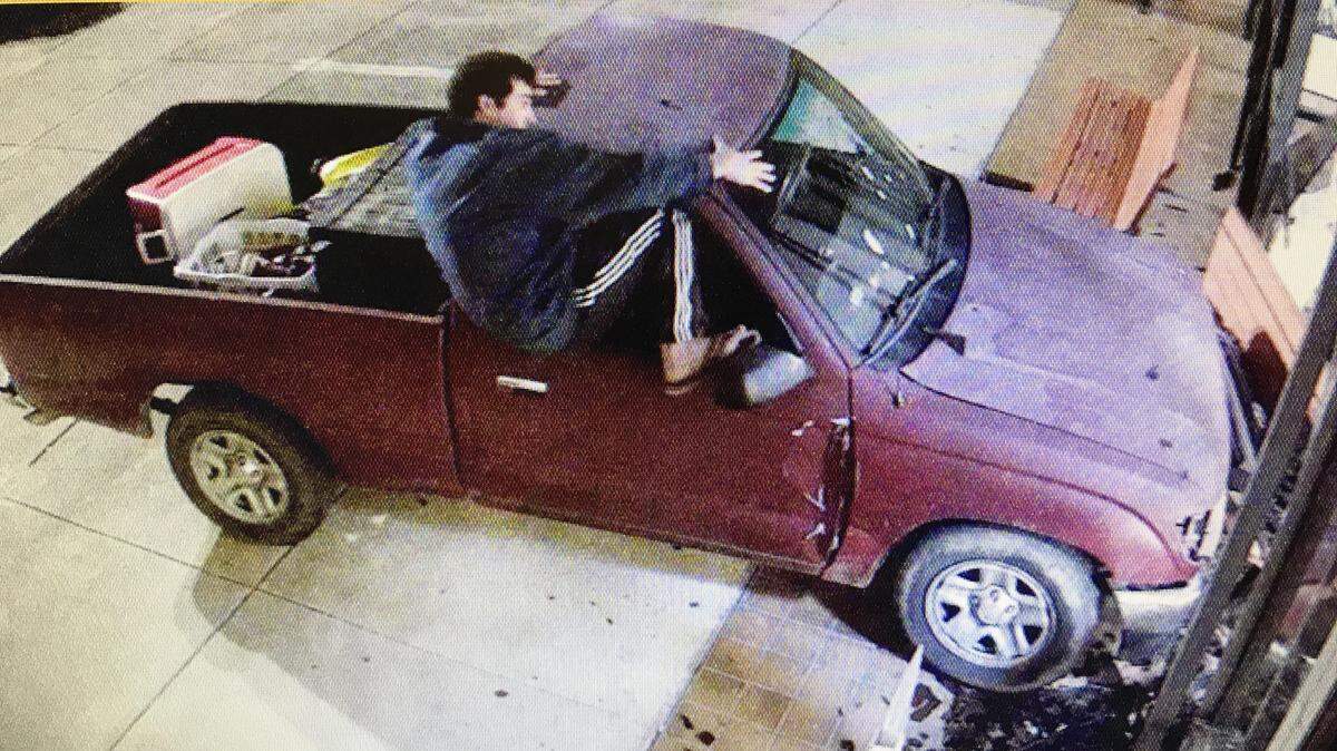 Harrison County surveillance video captured the driver of a Toyota Tacoma climbing out after the pickup hit the east side of the courthouse Saturday morning. Keith Cavalier of Gulfport has since been arrested in the incident on charges of first offense DUI and felony malicious mischief.