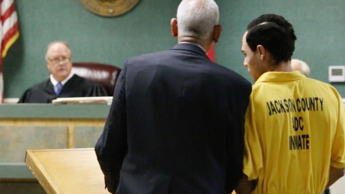 Cameron Dwayne May stands with his attorney, Melvin Cooper, during his arraignment on two charges of sexual assault in July 2016. May admitted to sexually assaulting an woman in the office of the Dominion Apartments in Ocean Springs during his trial on Tuesday, March 21, 2017.