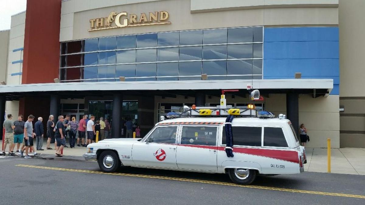 Jacob Scott’s Ecto-1 ‘tribute car’ sits in front of the Grand Theater in Biloxi during a showing of ‘Ghostbusters in 2016.