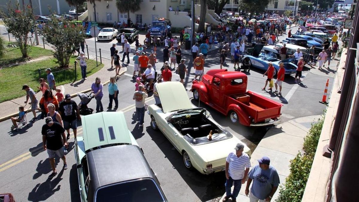 Cars line the streets of Biloxi during block party at Cruisin' the Coast.