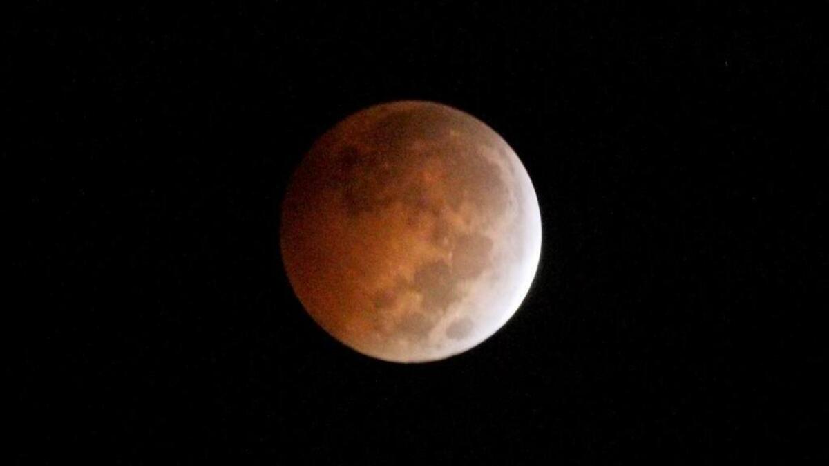 The moon turns red during a lunar eclipse over Gulfport in 2014.