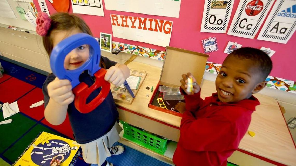 Meg Ormon and Mason Hunter play at a learning station in Kenna Elbin’s pre-K class at Martin Bluff Elementary School in Gautier. A new funding formula proposed in 2017 could cut the Pascagoula-Gautier School District’s budget by $14 million.