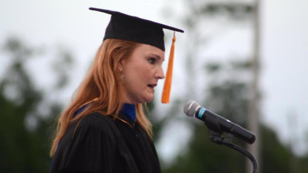 Bay-Waveland School District Superintendent Rebecca Ladner speaks at the Bay High graduation ceremony on Thursday, May 23, 2016. Ladner tendered her resignation on Monday Aug. 8, 2016.