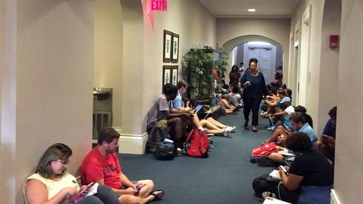 Over 50 people were involved in a sit-in at the Lyceum at the University of Mississippi on Sept. 23, 2016.