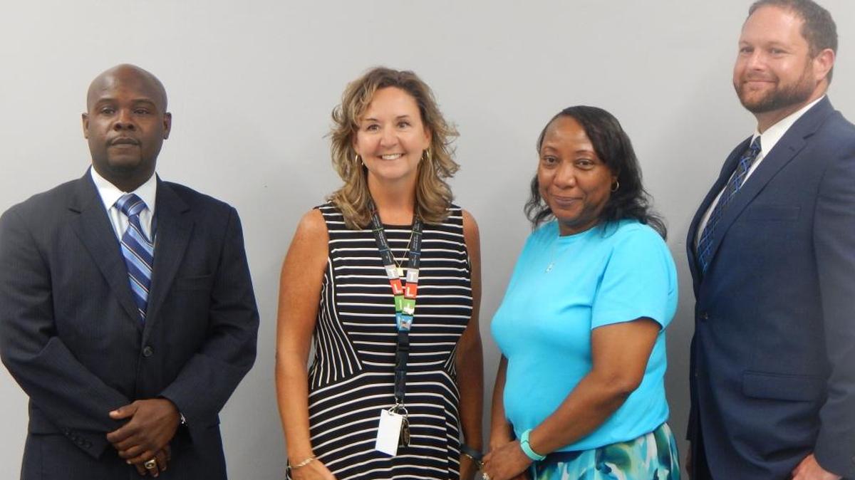 New Moss Point School District principals, from left, are Joe Griffin at Moss Point High School, Susan Stachowski at Magnolia Middle School, Janice Thomas at Escatawpa Upper Elementary School and Brooks Delk at Moss Point Kreole Elementary.