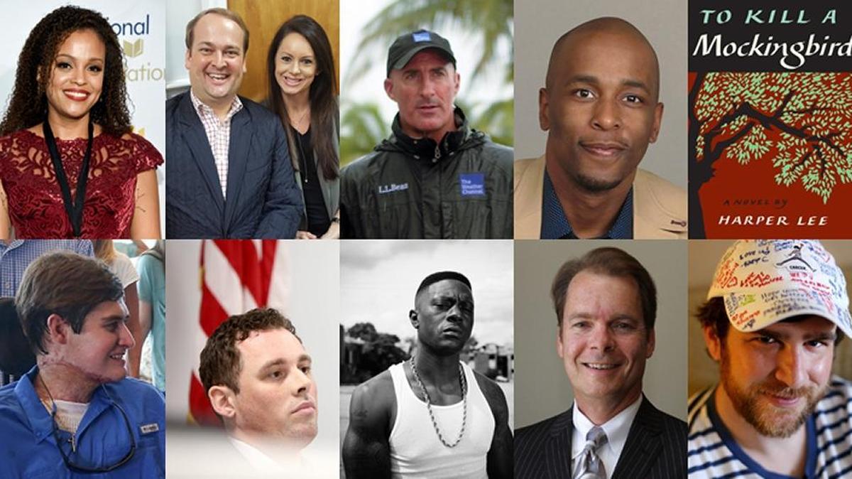 Clockwise from top left: Jesmyn Ward, Scott and Trinity Walker, Jim Cantore, Mario King, “To Kill a Mockingbird,” Scuba Steve, Billy Hewes, Boosie Badazz, Shea Dobson and John Harrison Doucet.