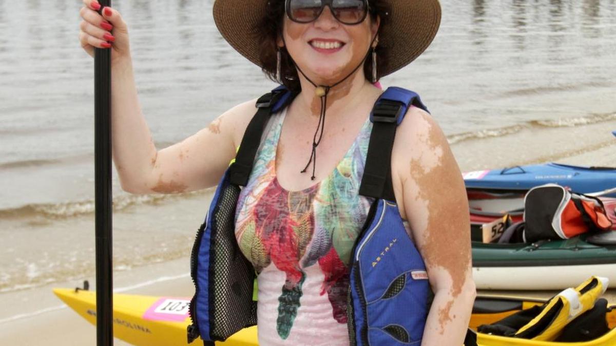 Andrea Kormondy at a previous Pink Paddle Kayak Race. This year’s will take at the Ocean Springs Yacht Club at 9 a.m. on Saturday.