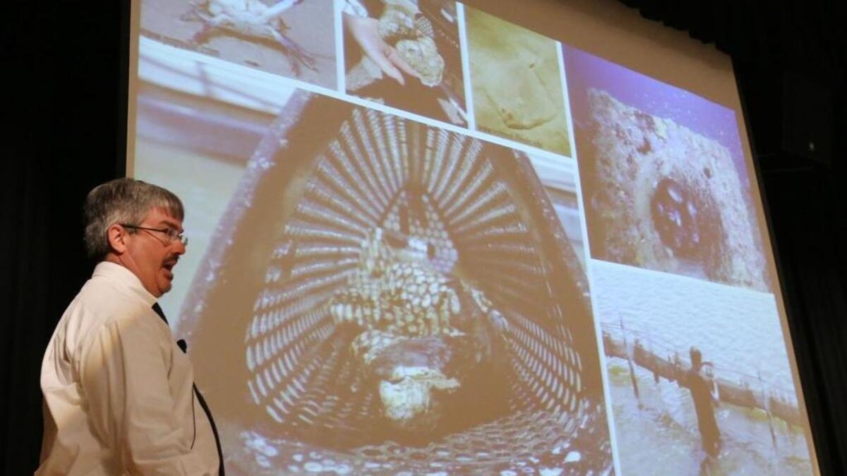 Jason Doll of the MMMM team talks about the team’s design during the Beach Outfalls Challenge Showcase at the University of Southern Mississippi campus in Long Beach on Wednesday.