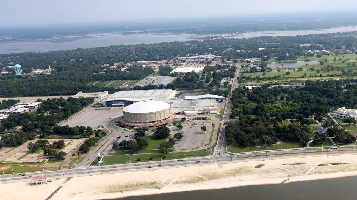 This aerial shot on July 30, 2015 shows the Coast Coliseum and U.S. 90 in Biloxi looking north. The Popp’s Ferry Extension will connect from the beach to Popp’s Ferry Road, veering to the west of the Coliseum parking garage. The first phase of construction is scheduled for fiscal year 2018, which runs from July 2017 through June 2018.