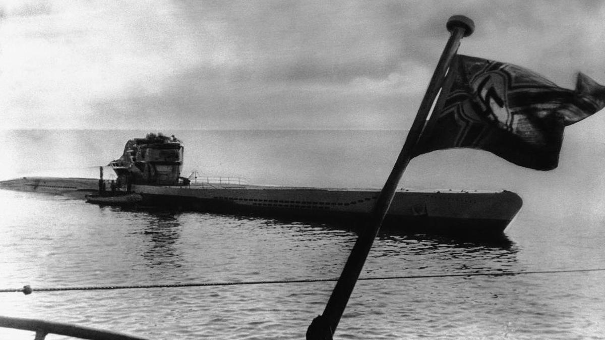 A new German U-boat returns from sea trials on Oct. 27, 1943.