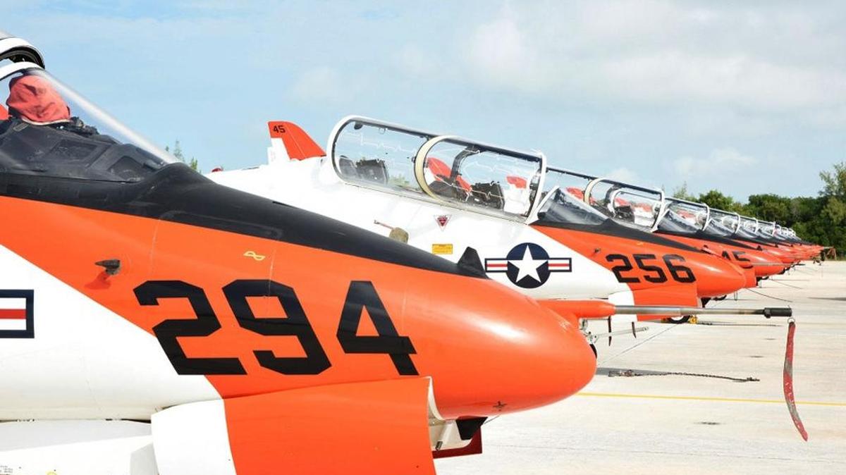 T-45 Goshawk jets sit at Naval Air Station Key West's Boca Chica Field last year. The Navy Department has grounded its entire fleet of T-45 trainer jets after instructor pilots raised concerns about the ability of aviators to breathe in them while flying, military officials said.