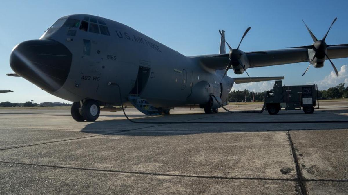 Airmen with the 815th Airlift Squadron prepare a C-130 Super Hercules Aircraft for flight at Keesler Air Force Base, Mississippi Nov. 3 2017. The flight marked the squadron's return to a full operational capability status meaning they are ready to deploy and conduct the combat airlift mission.