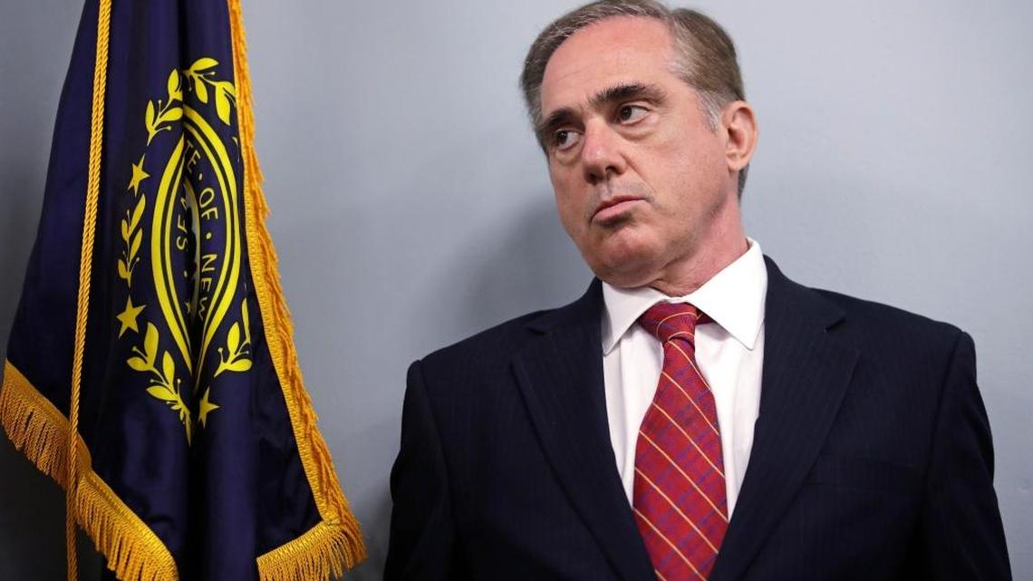 Secretary of Veterans Affairs David J. Shulkin listens to members of New Hampshire's congressional delegation during a visit to the Veterans Administration Medical Center in Manchester, N.H., in August.