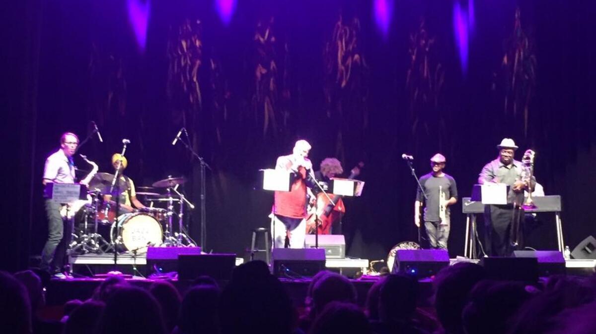 Daniel Johnston on stage with the Preservation Hall Jazz Band in New Orleans’ Joy Theater on Thursday night.