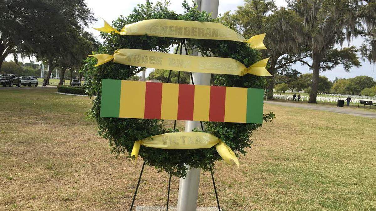A wreath of remembrance at the Biloxi National Cemetery. March 29 marked the 50th anniversary of the Vietnam War.