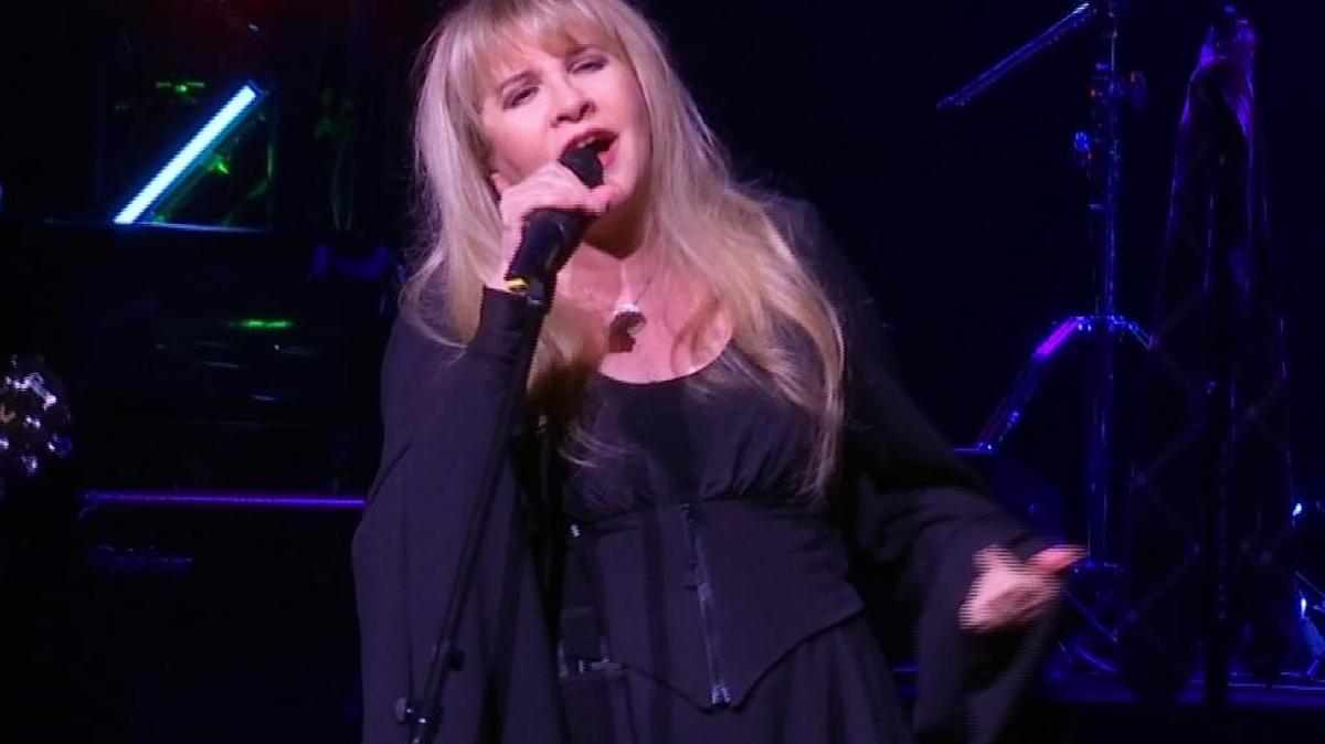 Stevie Nicks sings ‘Rhiannon’ during a surprise 2016 performance after the curtain call for the musical ‘School of Rock’ in New York.