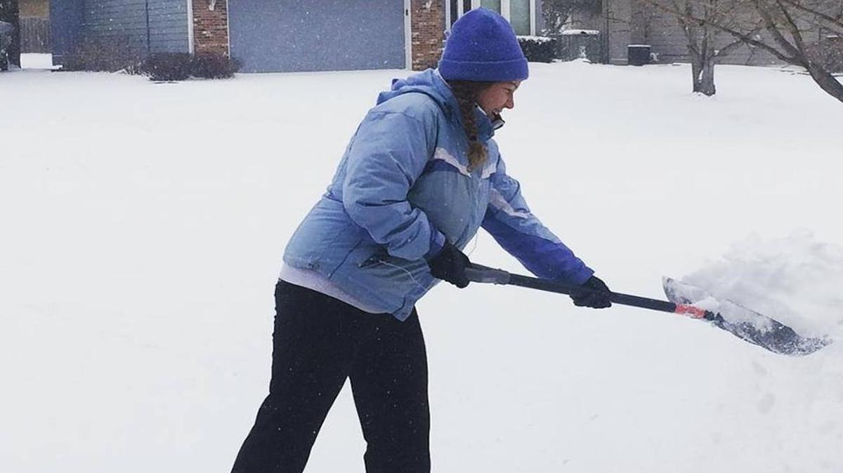 This does not qualify as a snowpocalypse but Regina Zilbermints' parents welcomed her home for a visit in 2015 by asking her to shovel a driveway.