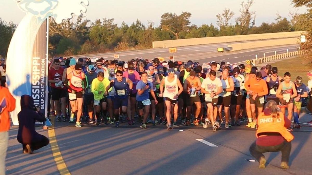 The Mississippi Gulf Coast Marathon begins at Henderson Point, Sunday, Dec. 11, 2016.