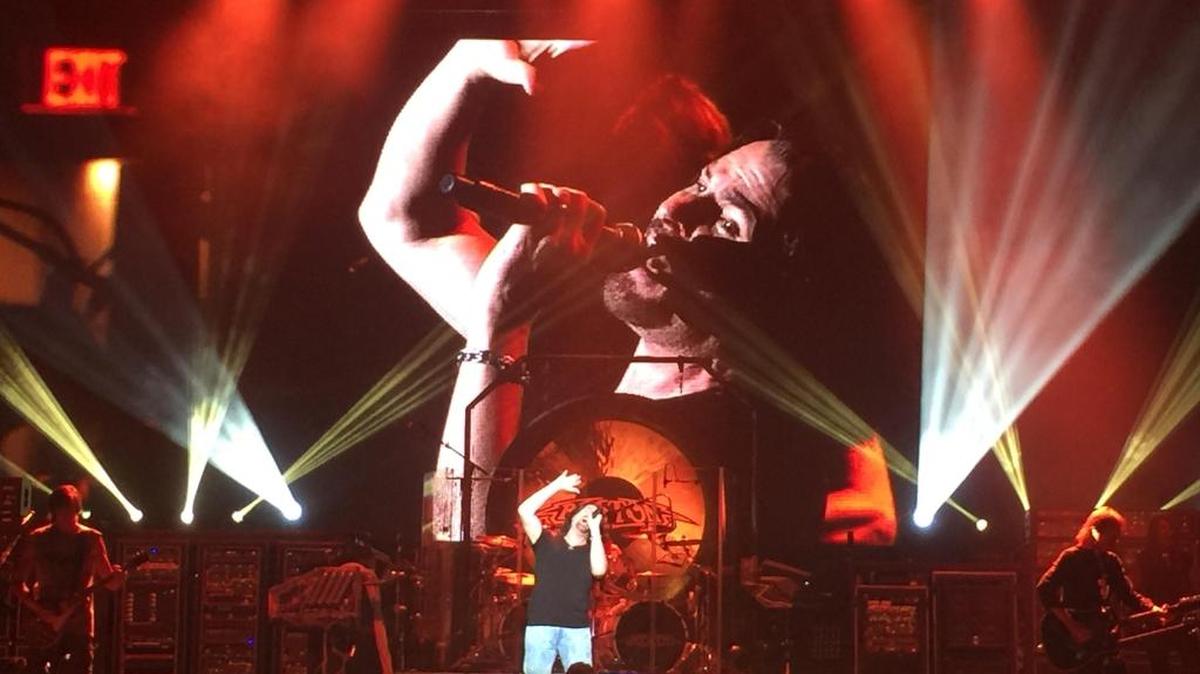 Boston singer Tommy DeCarlo belts out “More Than a Feeling” during Tuesday’s show at the Saenger Theater in New Orleans.